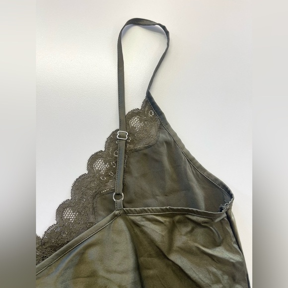 Max & Moi Paris Olive Green Lace Trim Silk Babydoll Camisole Tank Top Y2K Style - Picture 4 of 8